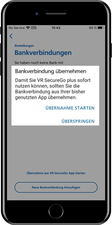 Anleitung Wechsel VR SecureGo plus App Grafik: Datenübernahme starten