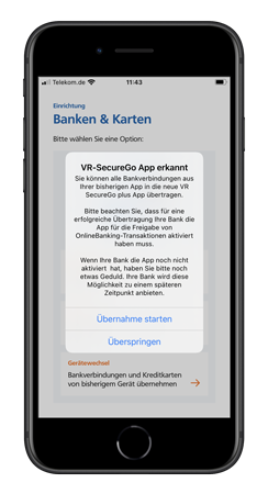 Anleitung Wechsel VR SecureGo plus App Grafik: Migrationsprozess beginnen