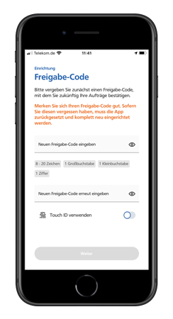 Anleitung Wechsel VR SecureGo plus App Grafik: Freigabe-Code und biometrische Merkmale hinterlegen